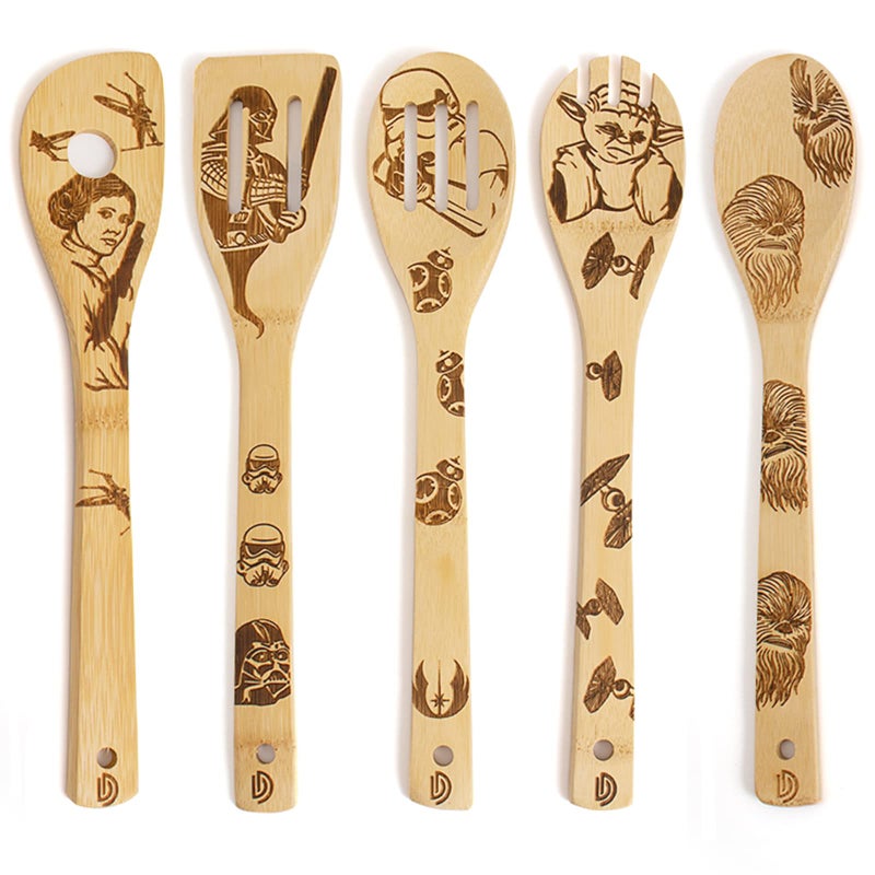 DaceStar 5 PCS Star War Burned Wooden Spoons Cooking Organic Spoons Turners Carved Spatulas Non-Stick for Cookware Kitchen Gadgets - Premium Quality Gifts for Housewarming and Wedding - Image 1